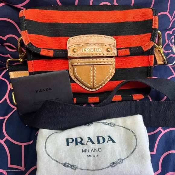 Prada | Bags | Prada Canapa Mini Righe Arancio | Poshmark